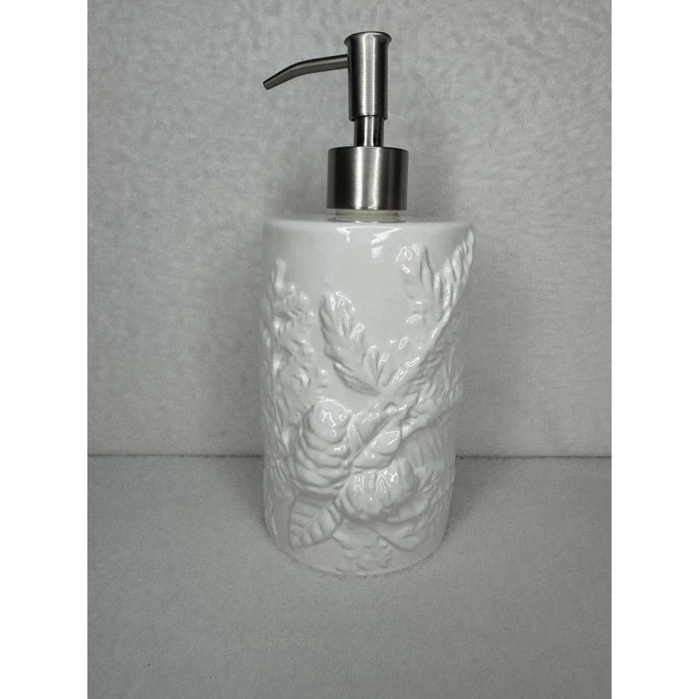 Crate & Barrel White Pinecone Soap Pump Dispenser Portugal Unused Ceramic